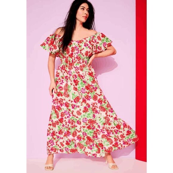 NWT June and Vie Smocked Poplin Maxi Dress
